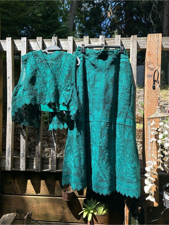 FARM Rio Dresses & Skirts - FARM Rio Teal Crochet Midi Skirt and Matching Top Set